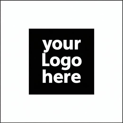 Black square with "your Logo here" text in white, centered on a white square.