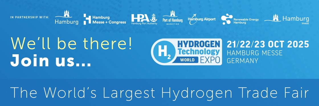 Banner for Hydrogen Technology Expo World announcing event dates, location, and partners, with the tagline 'The World's Largest Hydrogen Trade Fair' and call to action 'Join us'.
